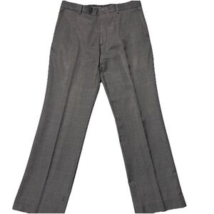 Express Dress Pants Mens 34x32 Charcoal Red Plaid Producer 100% Wool Flat Front